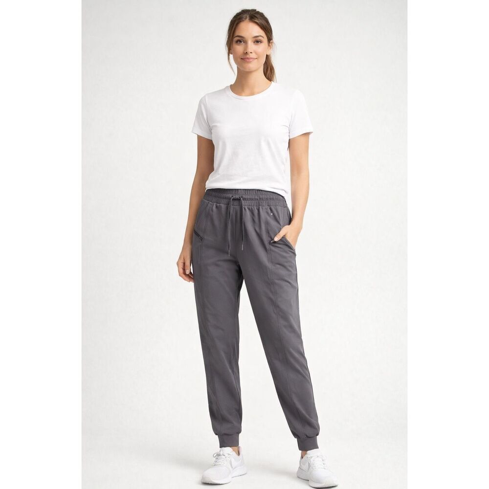 Cali Sport Jogger Pants Women Medium Gray Stretch Athletic Zip Pocket